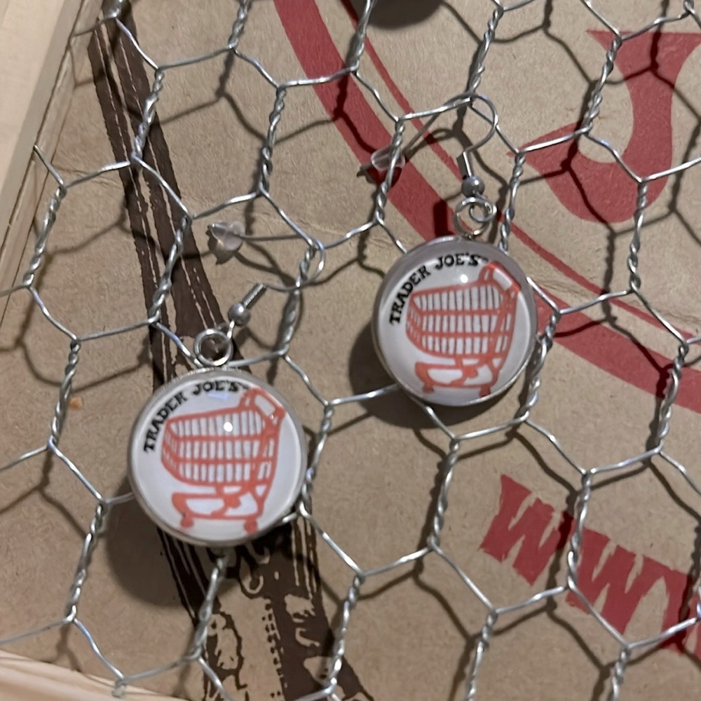Trader Joe’s earrings 20mm red shopping cart
